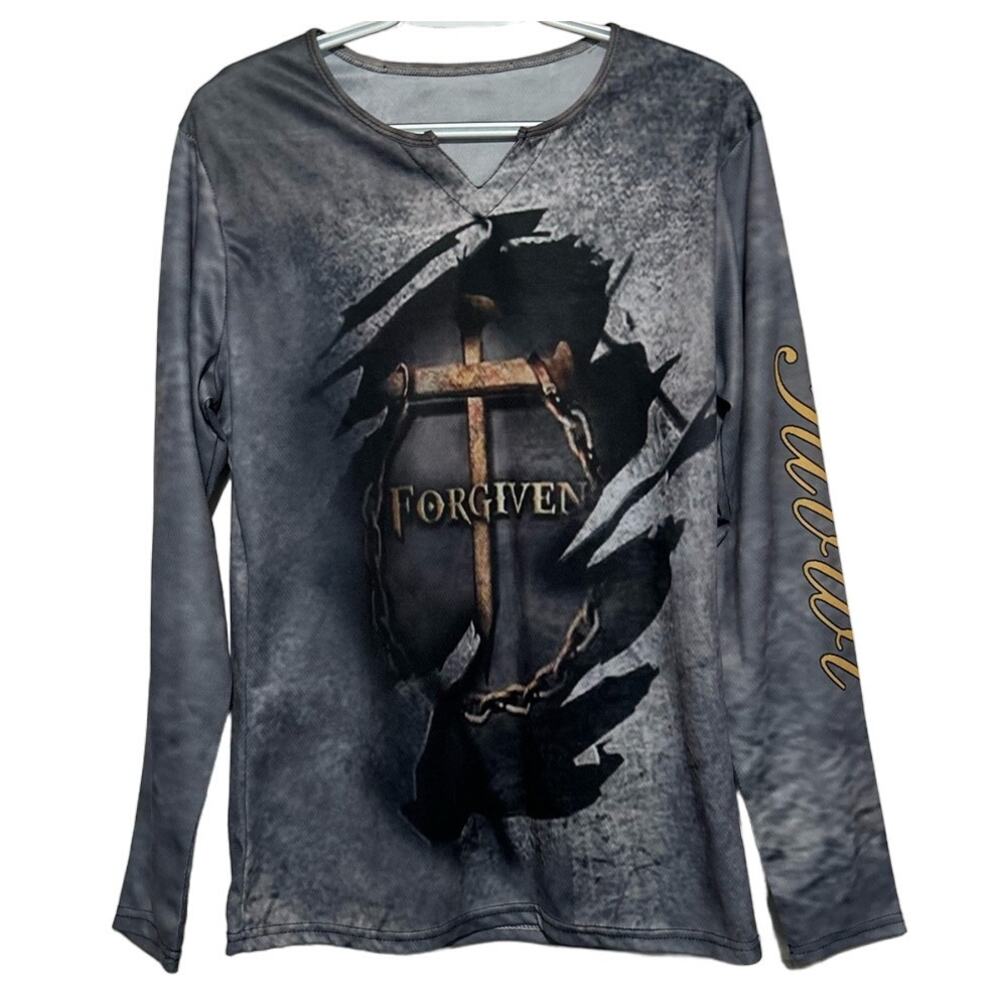 Unknown Brand Men's Long Sleeve Gray Cross with Changes Forgiven Shirt No Size